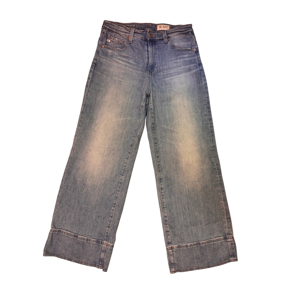 AG‎ Adriano Goldschmied Etta High Rise Wide Leg Crop Jeans Light Blue Size 28